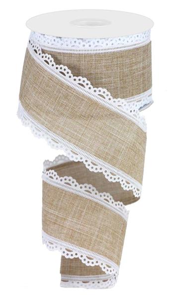 White Light Beige - Scalloped Edge Royal Burlap Ribbon - 2-1/2 Inch x 10 Yards