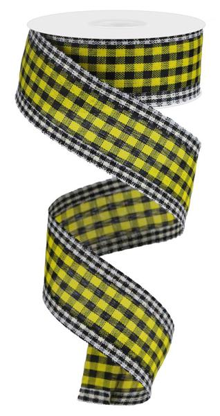 Pre-Order Now Ship On 30th May - Yellow Black White - Gingham Check/Edge Ribbon - 1-1/2 Inch x 10 Yards
