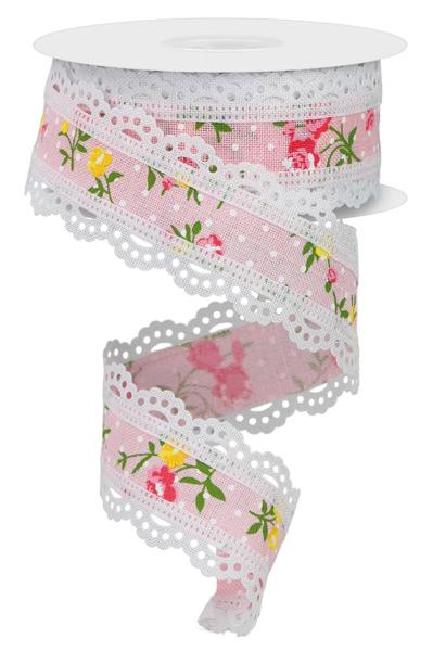 Pale Pink Multi - Vintage Floral/Lace Ribbon - 1-1/2 Inch x 10 Yards