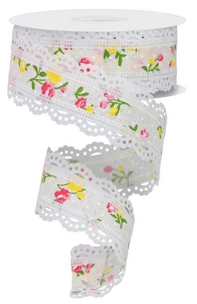 Ivory Multi - Vintage Floral/Lace Ribbon - 1-1/2 Inch x 10 Yards