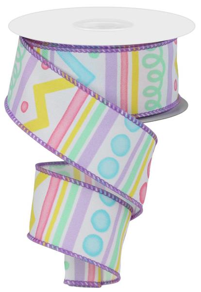 White Pink Lavender Yellow Mint - Tribal Stripes Ribbon - 1-1/2 Inch x 10 Yards