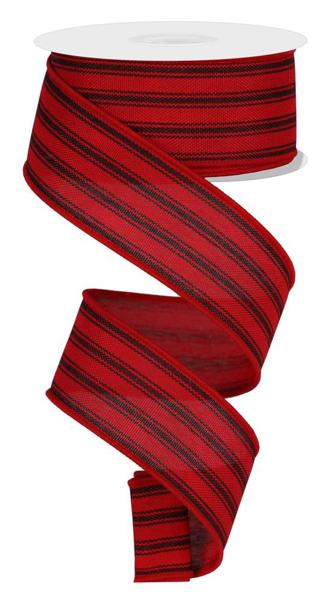 Red Black - Ticking Stripe Ribbon - 1-1/2 Inch x 10 Yards