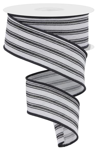 White Black - Ticking Stripe Ribbon - 1-1/2 Inch x 10 Yards