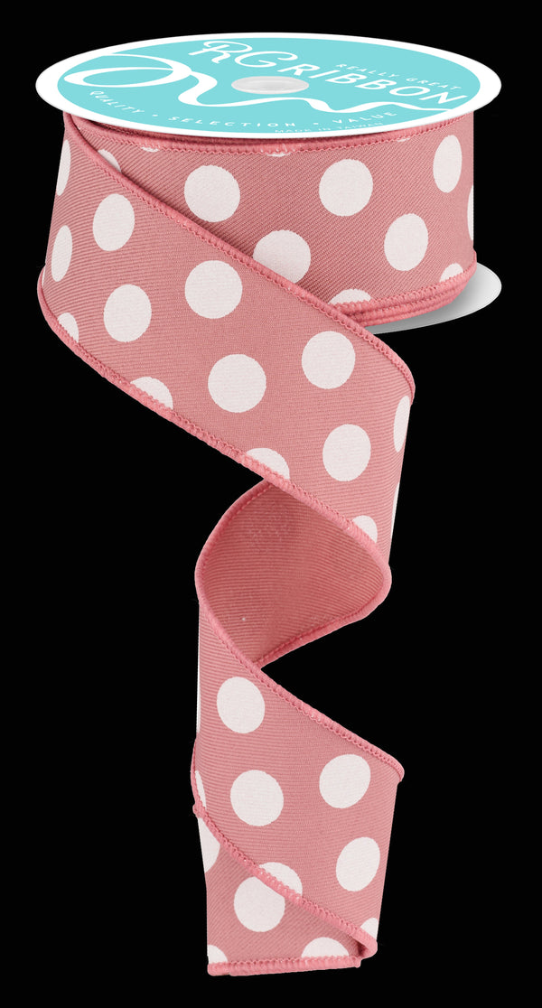 Pre-Order Now Ship On 16th May - Dusty Rose White - Polka Dots Ribbon - 1-1/2 Inch x 10 Yards