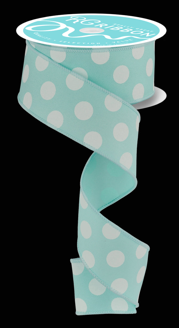 Pre-Order Now Ship On 16th May - Ice Blue White - Polka Dots Ribbon - 1-1/2 Inch x 10 Yards