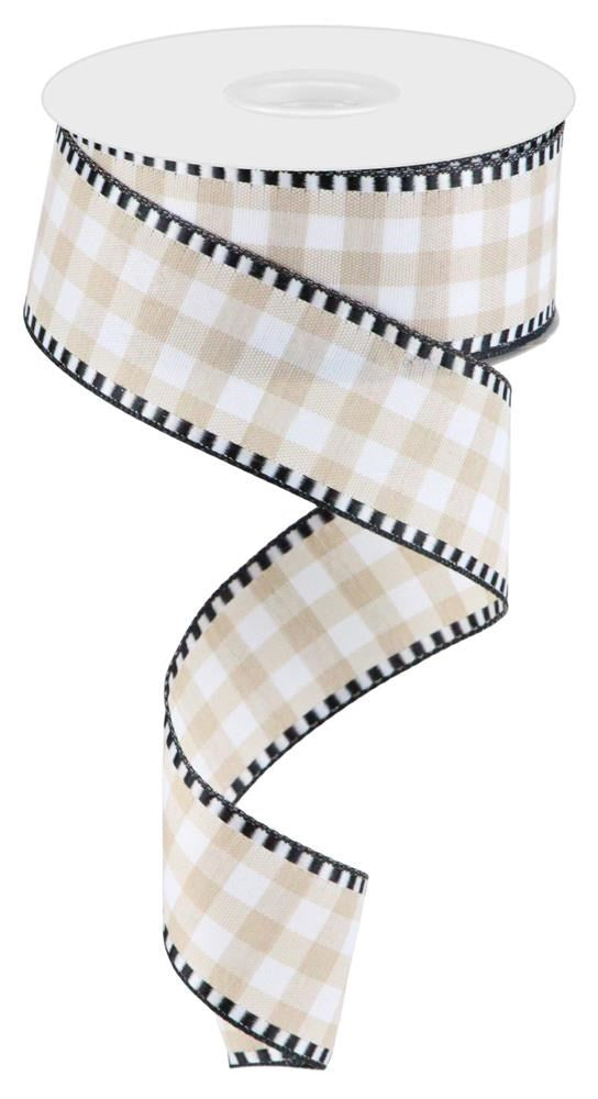Pre-Order Now Ship On 16th May - Tan White - Gingham Check Ribbon - 1-1/2 Inch x 10 Yards