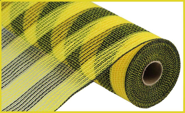 Pre-Order Now Ship On 16th May - Yellow Black - Faux Jute/Pp Small Stripe Ribbon - 10.25 Inch x 10 Yards