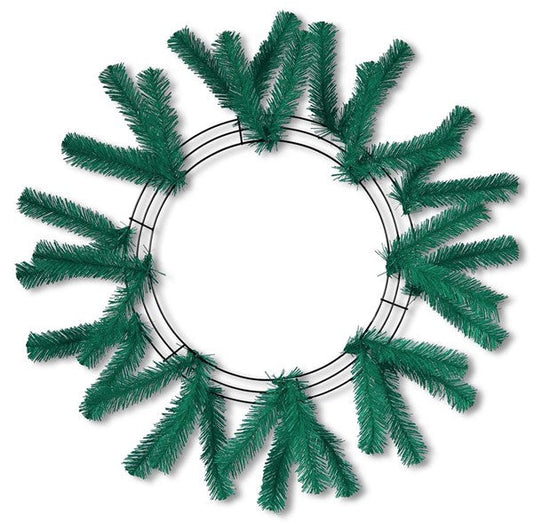 15 Inch Wire, 25 Inch OAD Work Wreath, X18 Ties - Emerald Green
